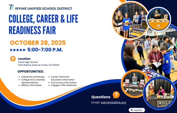 College and Career Fair information with photos of students and vendors smiling at the camera from last year's fair.