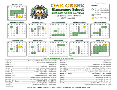 Oak Creek Calendar